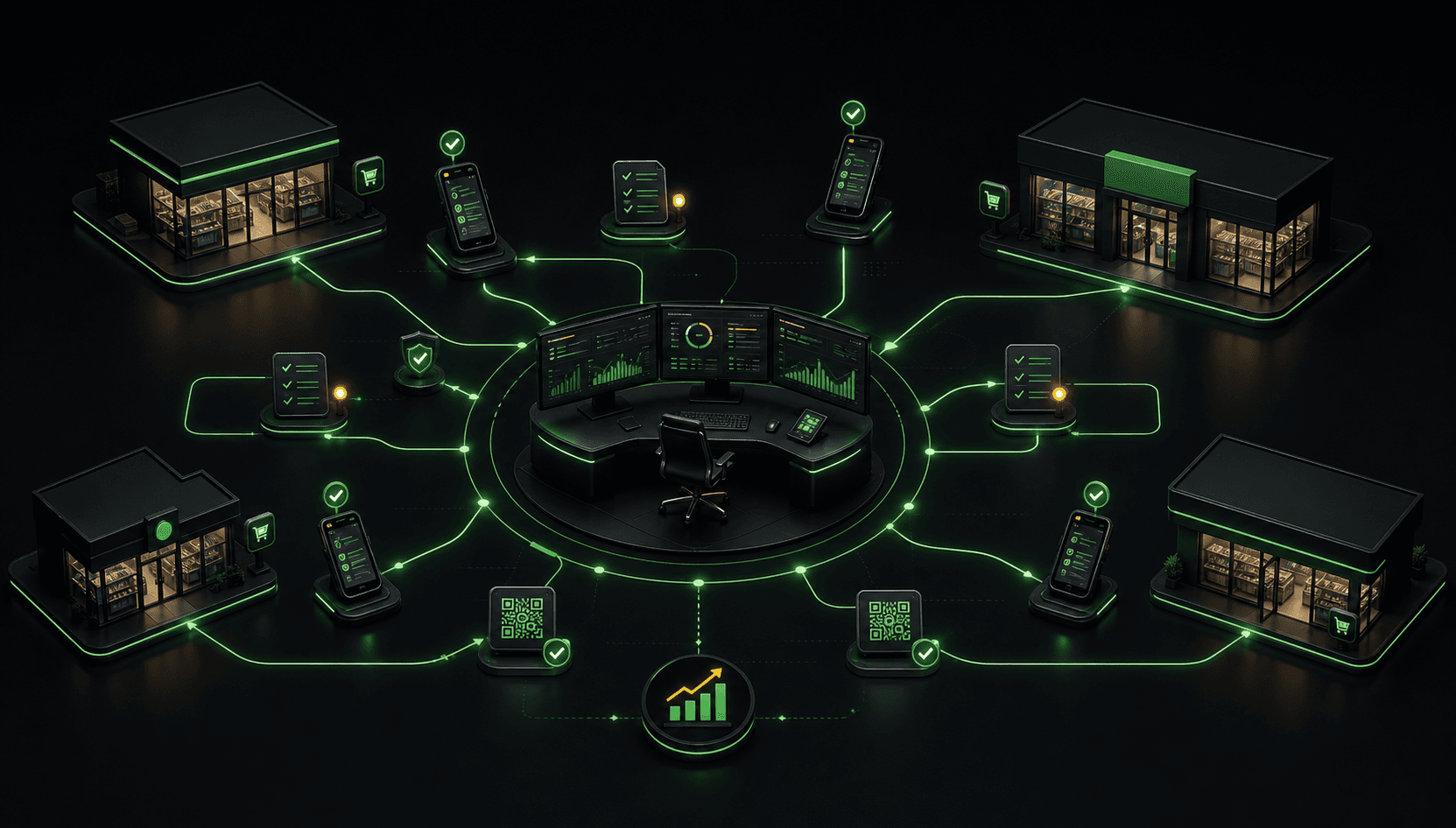 Console de coordination reliant visites terrain, points de vente, QR et performance